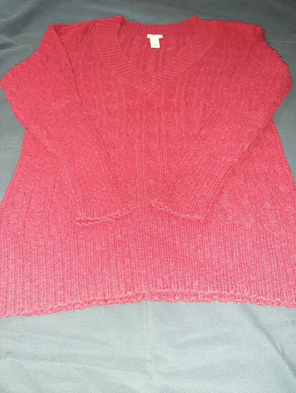 Venezia Crimson Red V-Neck Cable Knit Sweater
